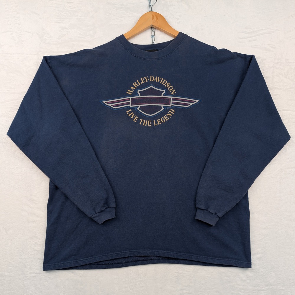 VTG Harley Davidson Sweatshirt Mens 2XL Blue New Orleans Graphic Pullover 90s